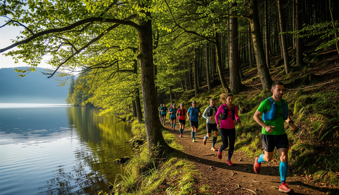 A trail runner on a mountain ridge